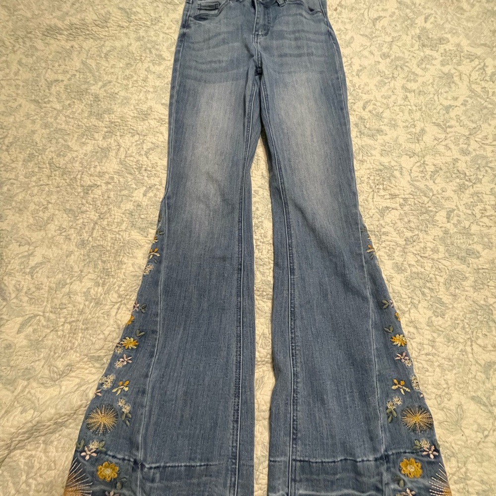 Ashley Mason Blue Boot Cut Jeans with Floral Embroidery